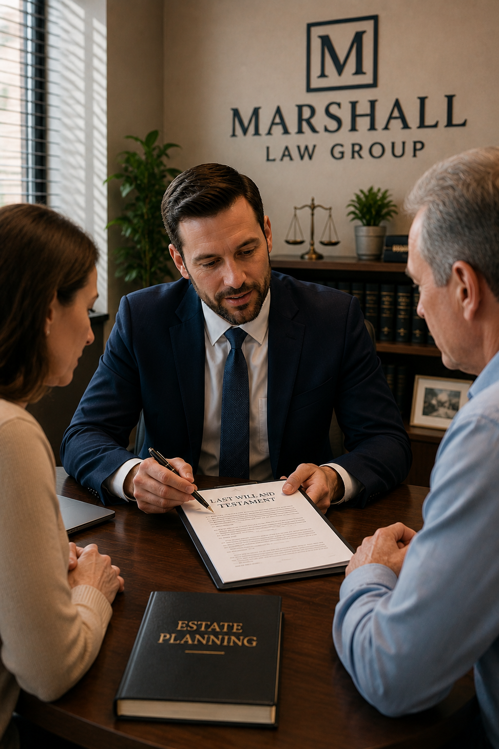 Wills attorney reviewing a last will and testament with clients in Henderson, NV
